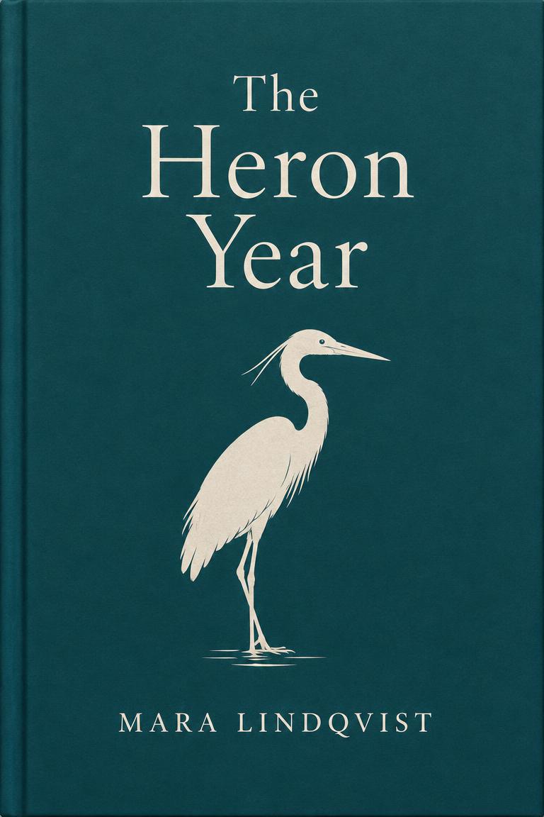 Cover of The Heron Year: a white heron on deep teal